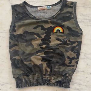 Vintage Havana Girls XL Camo Sleeveless Top With Rainbow Patch
